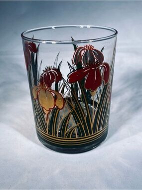 Vintage Culver Iris Cinnabar Glass Mid Century Modern Red Iris Gold
